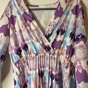 Floral V-Neck Maxi Dress - Purple and Blue